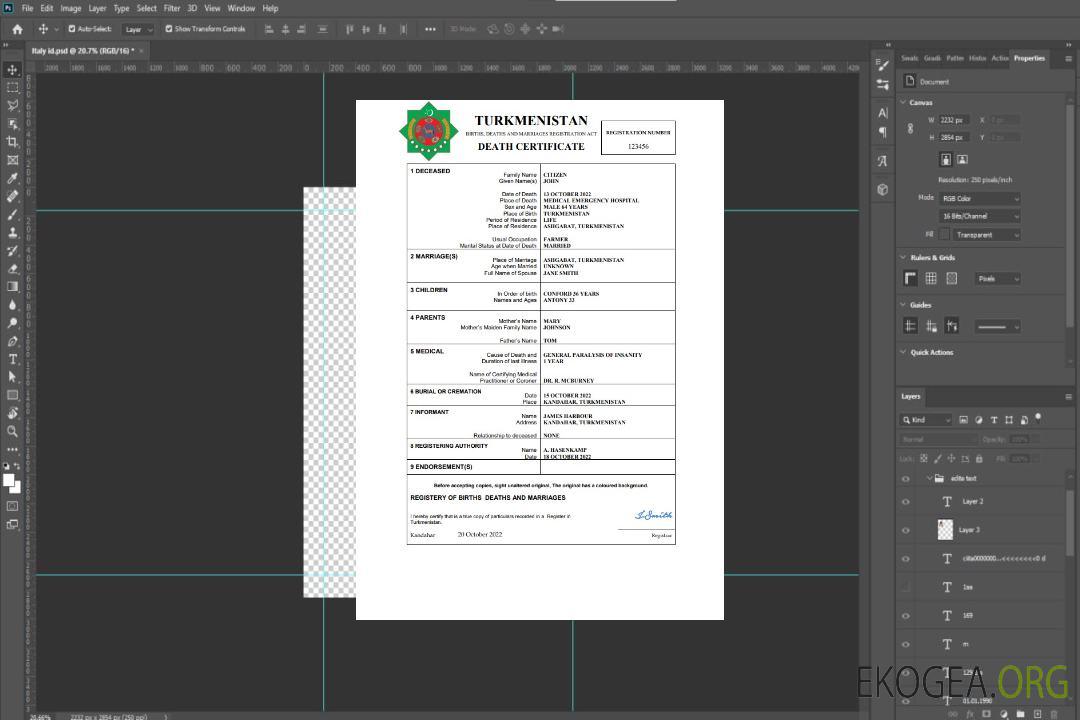 Modèle Word et PDF de certificat de décès du Turkménistan template Modèle Word et PDF de certificat de décès du Turkménistan template